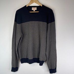 Brooks Brothers Mens Extra Fine Italian Merino Wool Navy Stripe Sweater